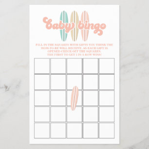 Baby on Board Surfing Baby Shower Bingo Flyer