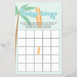 Baby on Board Surfing Baby Shower Bingo Flyer