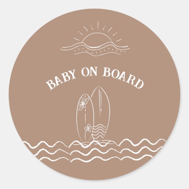 Baby On Board Surfing Baby Shower Classic Round Sticker (Front)