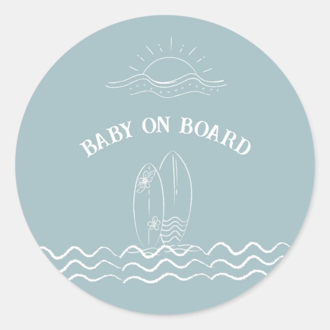 Baby On Board Surfing Baby Shower Classic Round Sticker (Front)
