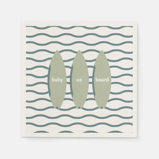 "Baby On Board" Surfing Baby Shower Ocean Theme Napkin (Front)