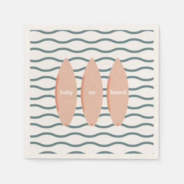 "Baby On Board" Surfing Baby Shower Ocean Theme Napkin (Front)