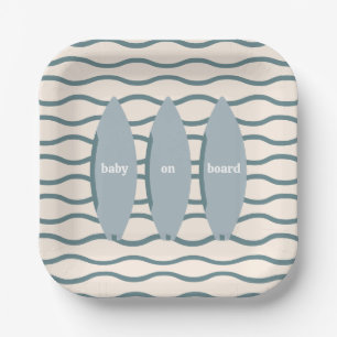 "Baby On Board" Surfing Baby Shower Ocean Theme Paper Plate