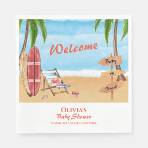 Baby On Board Surfing Baby Shower Welcome Napkin