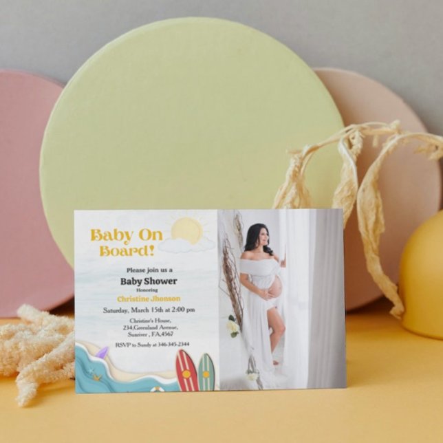 Baby on board surfing beach baby shower invitation (Creator Uploaded)