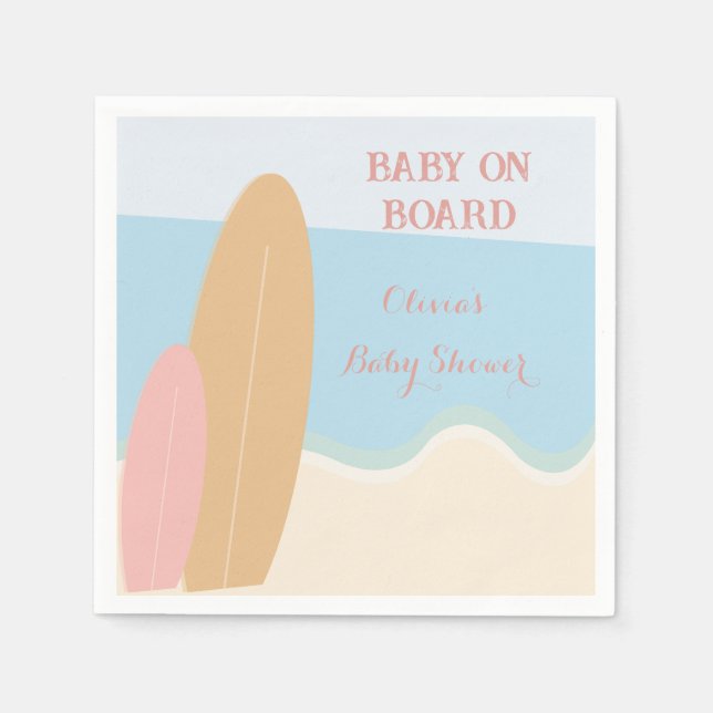 Baby on Board Surfing Beach Baby Shower  Napkin (Front)