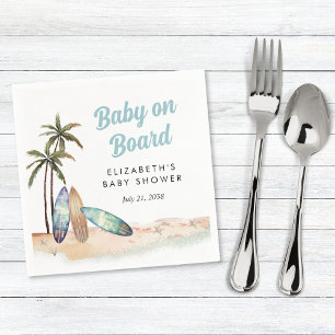 Baby On Board Surfing Beach Baby Shower Napkin