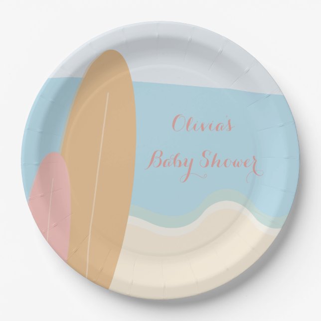 Baby on Board Surfing Beach Baby Shower  Paper Plate (Front)