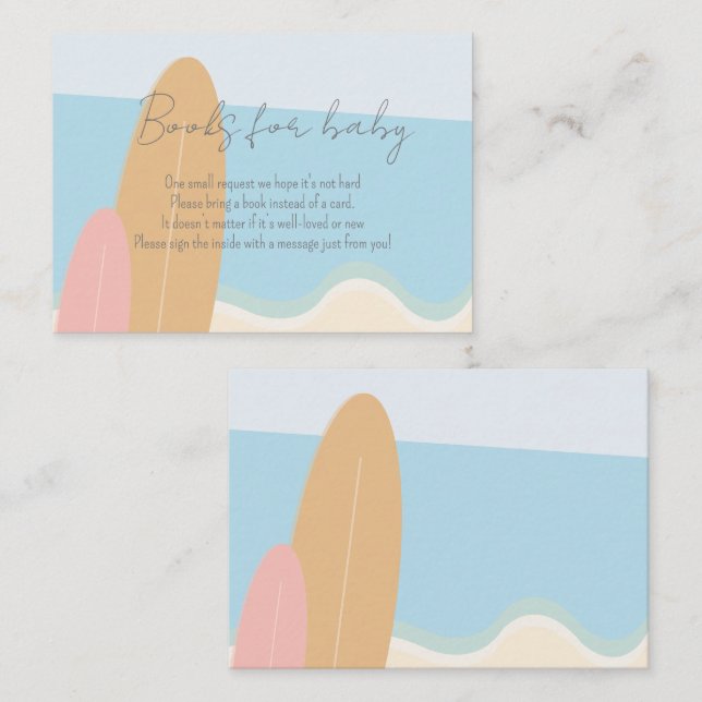Baby on Board Surfing Beach Books For Baby Shower Enclosure Card (Front/Back)