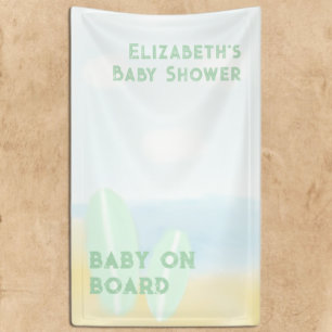 Baby On Board Surfing Beach Watercolor Baby Shower Banner