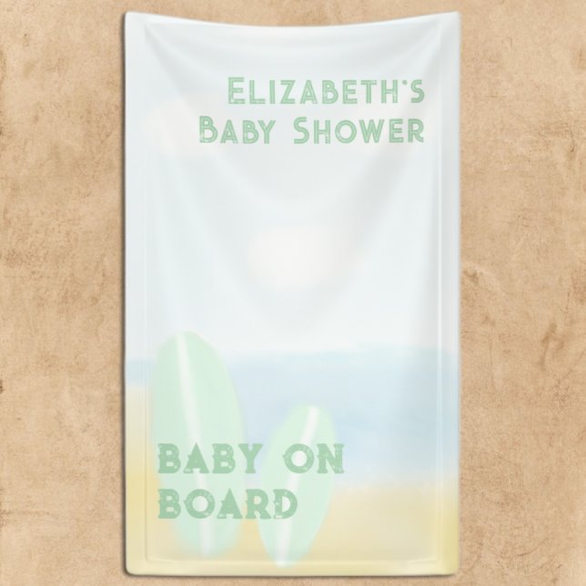 Baby On Board Surfing Beach Watercolor Baby Shower Banner (Creator Uploaded)