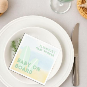 Baby On Board Surfing Beach Watercolor Baby Shower Napkin