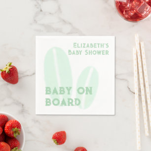 Baby On Board Surfing Beach Watercolor Baby Shower Napkin