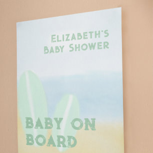 Baby On Board Surfing Beach Watercolor Baby Shower Poster