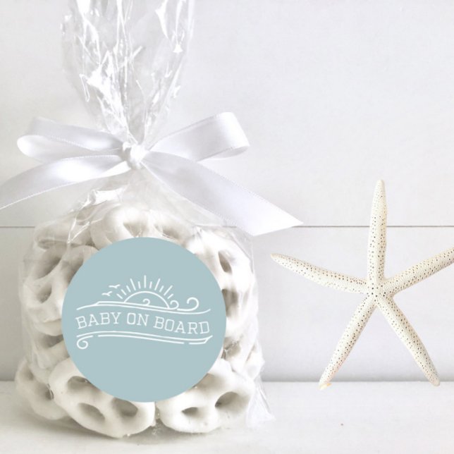 Baby On Board Surfing Blue Baby Shower Classic Round Sticker (Creator Uploaded)