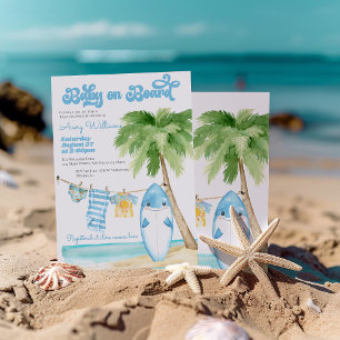 Baby on Board Surfing Boy Baby Shower Invitation