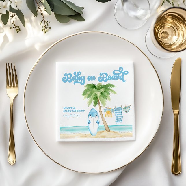 Baby on Board Surfing Boy Baby Shower Napkin (Creator Uploaded)