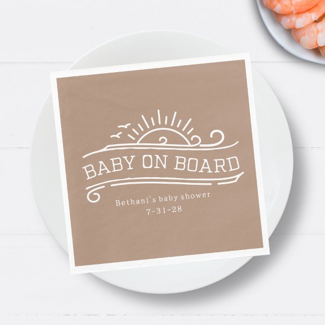 Baby On Board Surfing Neutral Baby Shower Napkin (Creator Uploaded)