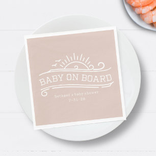 Baby On Board Surfing Pink Baby Shower Napkin