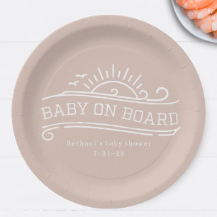 Baby On Board Surfing Pink Baby Shower Paper Plate