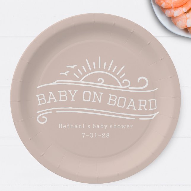 Baby On Board Surfing Pink Baby Shower Paper Plate (Creator Uploaded)