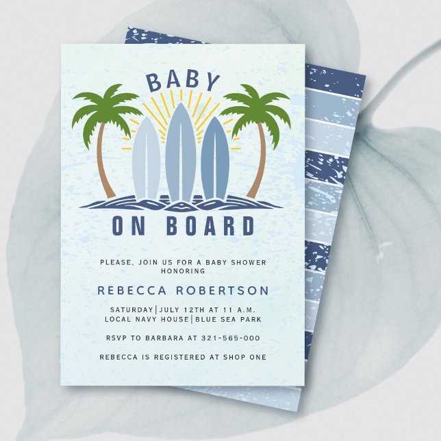 Baby on board surfing splash blue baby boy shower invitation (Creator Uploaded)