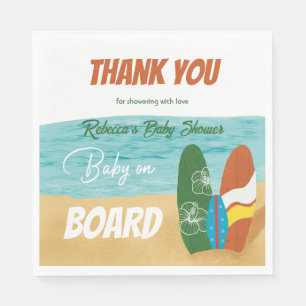 Baby on Board Surfing Tropical Beach Baby Shower Napkin