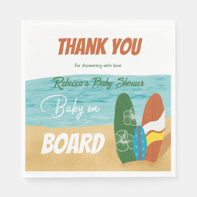 Baby on Board Surfing Tropical Beach Baby Shower Napkin (Front)