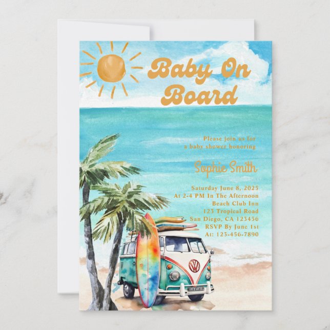 Baby On Board Surf's Up Tropical Baby Shower Theme Invitation (Front)