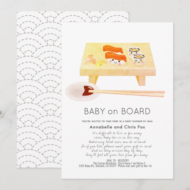 Baby on Board Sushi Baby Shower by Mail Invitation (Front/Back)
