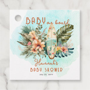 Baby on Board Tropical Surf Baby Shower Favour Tags