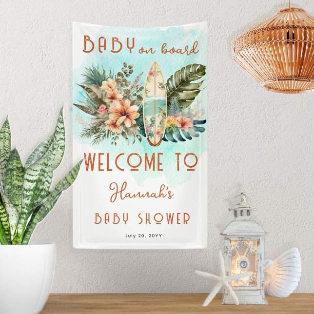 Baby on Board Tropical Surf Neutral Baby Shower Banner (Creator Uploaded)