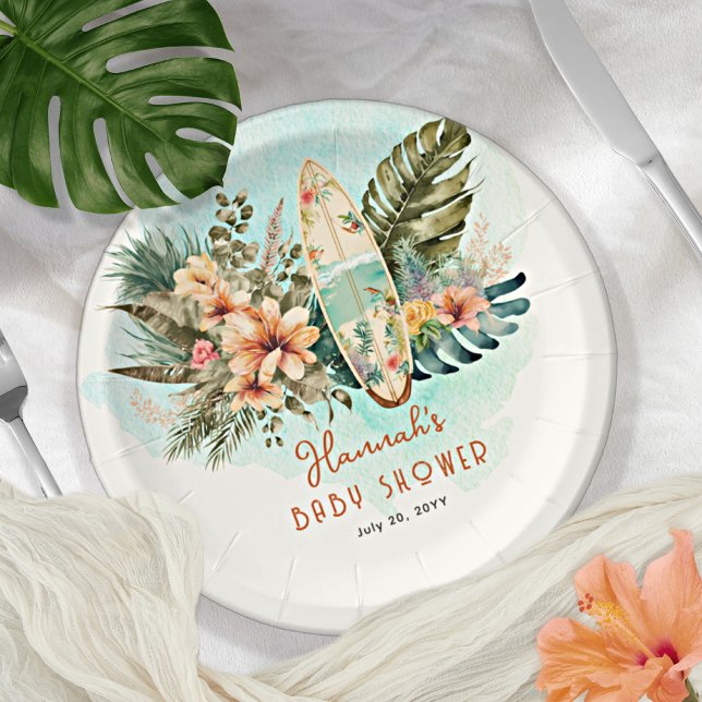 Baby on Board Tropical Surf Neutral Baby Shower Paper Plate (Creator Uploaded)