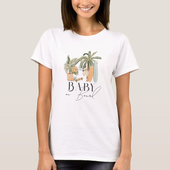 Baby on Board Tropical Surf Pregnancy Announcement T-Shirt (Front)