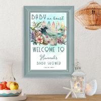 Baby on Board Tropical Surfing Floral Baby Shower