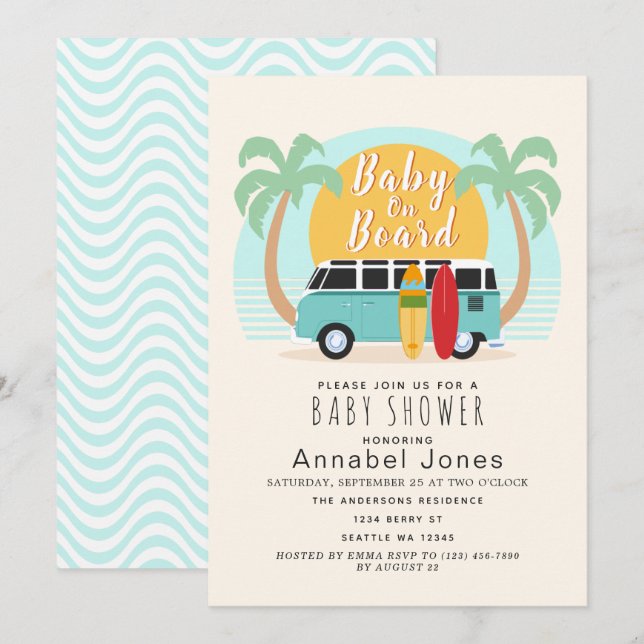 Baby on Board Van Gender-Neutral Baby Shower Invit Invitation (Front/Back)