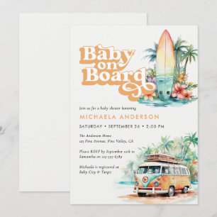 Baby On Board Watercolor Beach Surf Baby Shower Invitation