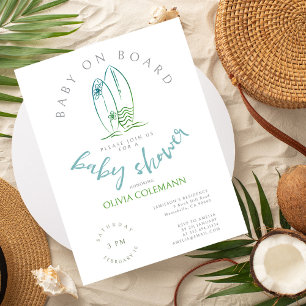 Baby on Board Watercolor Surfboard Baby Shower Postcard