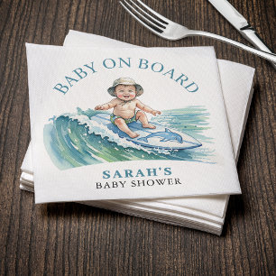 Baby on Board Watercolor Surfing Baby Shower Napkin