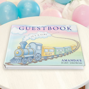 Baby on Board Watercolor Train Baby Shower Guest Book