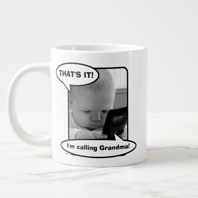 Baby on Cell Phone Large Coffee Mug (Left)