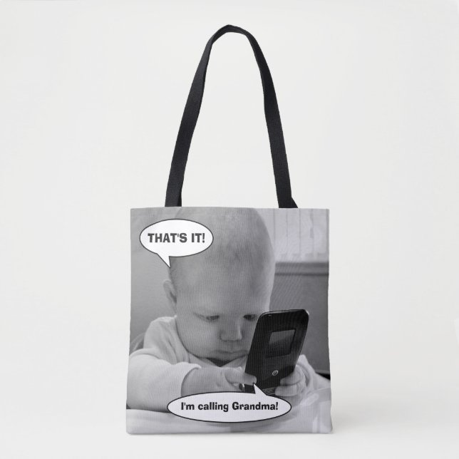Baby on Cell Phone Tote Bag (Front)