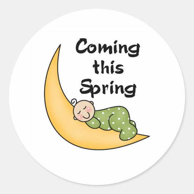 Baby on Moon Spring Classic Round Sticker (Front)