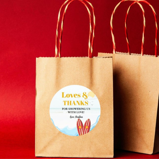 Baby on on board beach baby shower thank you  classic round sticker (Creator Uploaded)