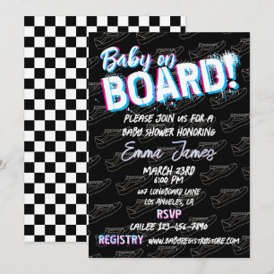 Baby on Skateboard Shoes - Gender Neutral -  Invitation
