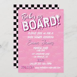 Baby on Skateboard Shoes - Girl -  Invitation