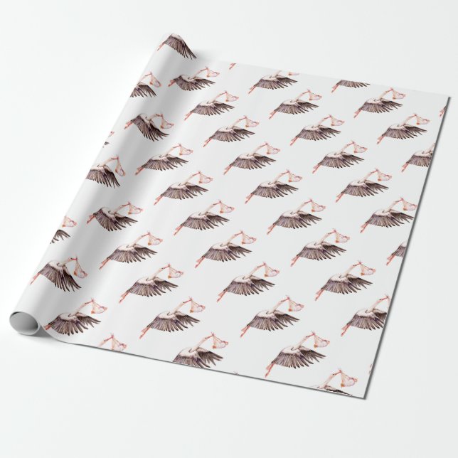 Baby on Stork Wrapping Paper (Unrolled)