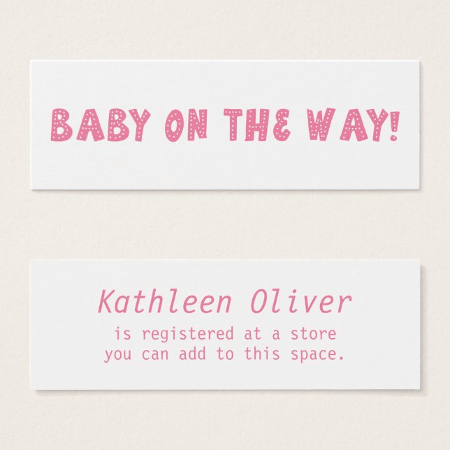 Baby on the Way Dotted Pink Gift Registry Card (Front & Back)