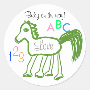 Baby on the Way Green Horse ABC 123 Stickers