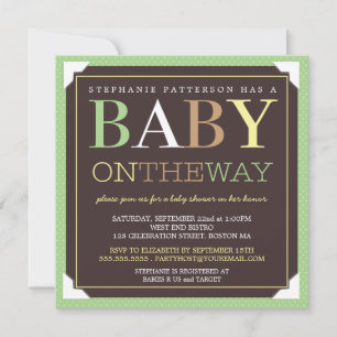 Baby On the Way Modern Green & Brown Baby Shower Invitation
